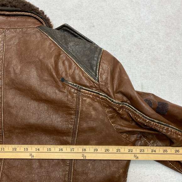Vintage Energie Leather Jacket Mens M/L Brown Bomber Removable Fur Collar Coat - Picture 12 of 16